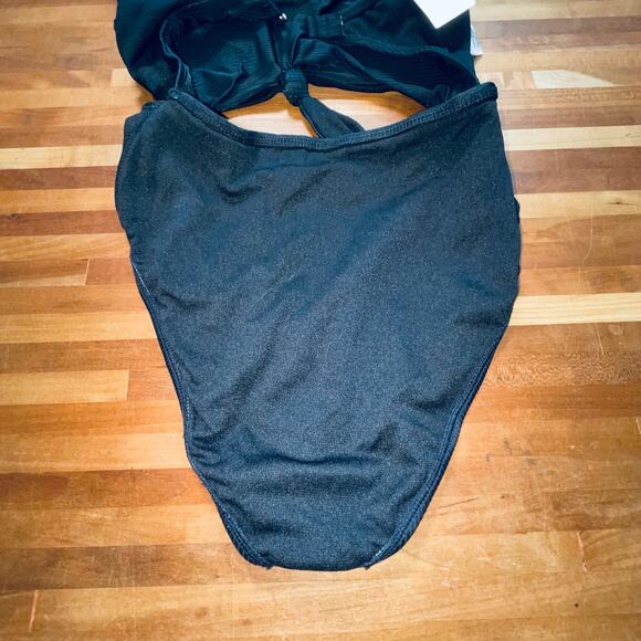 Salt+Cove Sizzle Ribbed Knot-Front One-Piece Swimsuit Black S - Picture 8 of 8